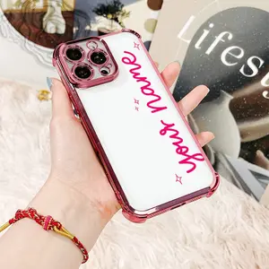 Custom Script Name Clear Phone Case, Personalized Pink Bumper Style for iPhone 17 16 15 14 13 12 11 X Plus Pro Max, Shockproof Gift