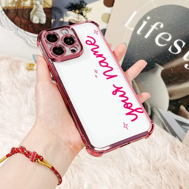 Custom Script Name Clear Phone Case, Personalized Pink Bumper Style for iPhone 17 16 15 14 13 12 11 X Plus Pro Max, Shockproof Gift