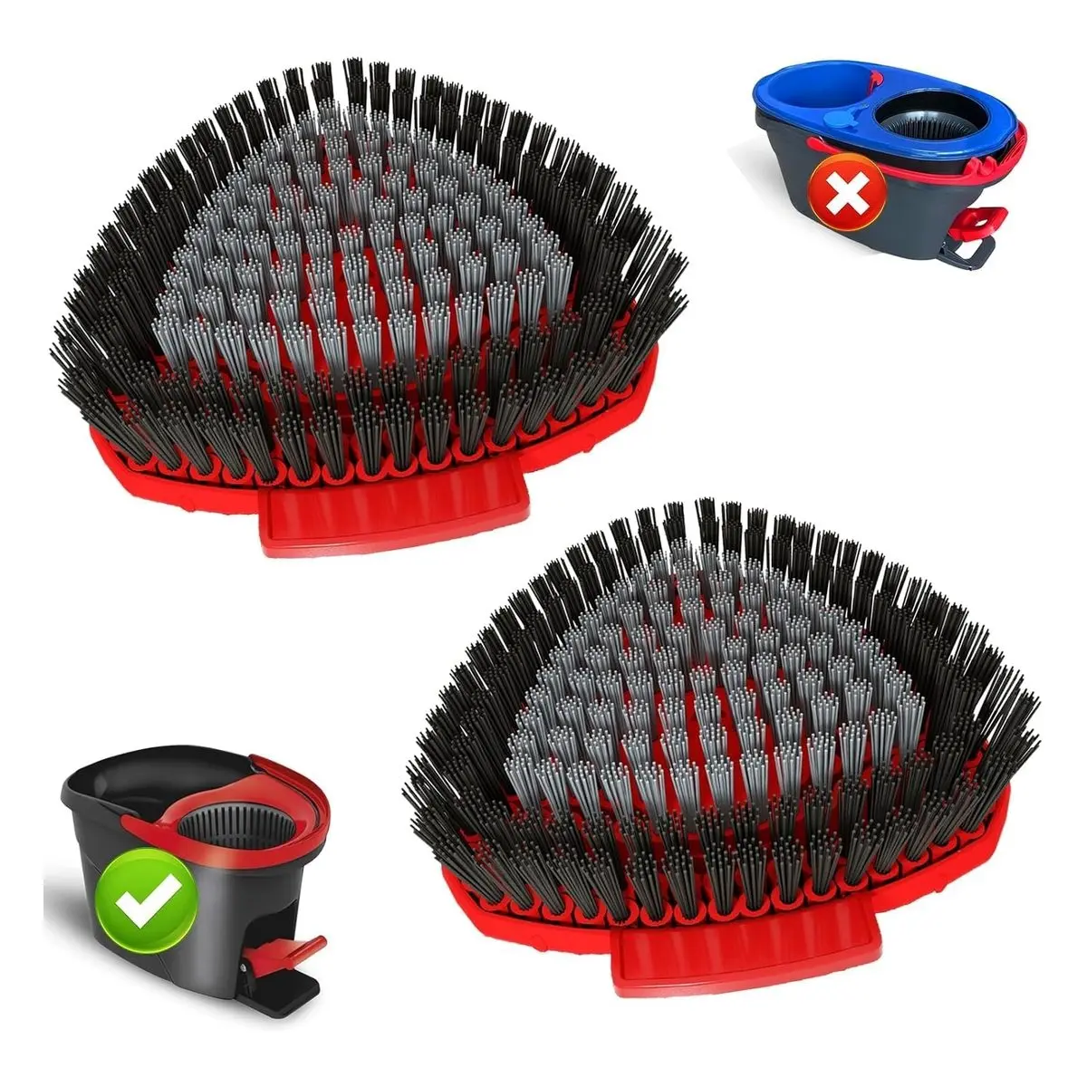 Scrubber Mop Replacement Heads 2-Pack, Compatible with EasyWring 1-Tank Spin Mop, Scrub Brush Attachment for Bathroom, Kitchen, Toilet Hard Floors