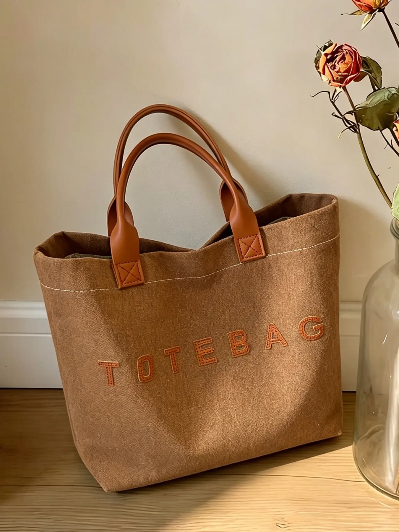 Crossbody fashion simple and spacious letter tote bag, casual daily lightweight minimalist style women's handbag