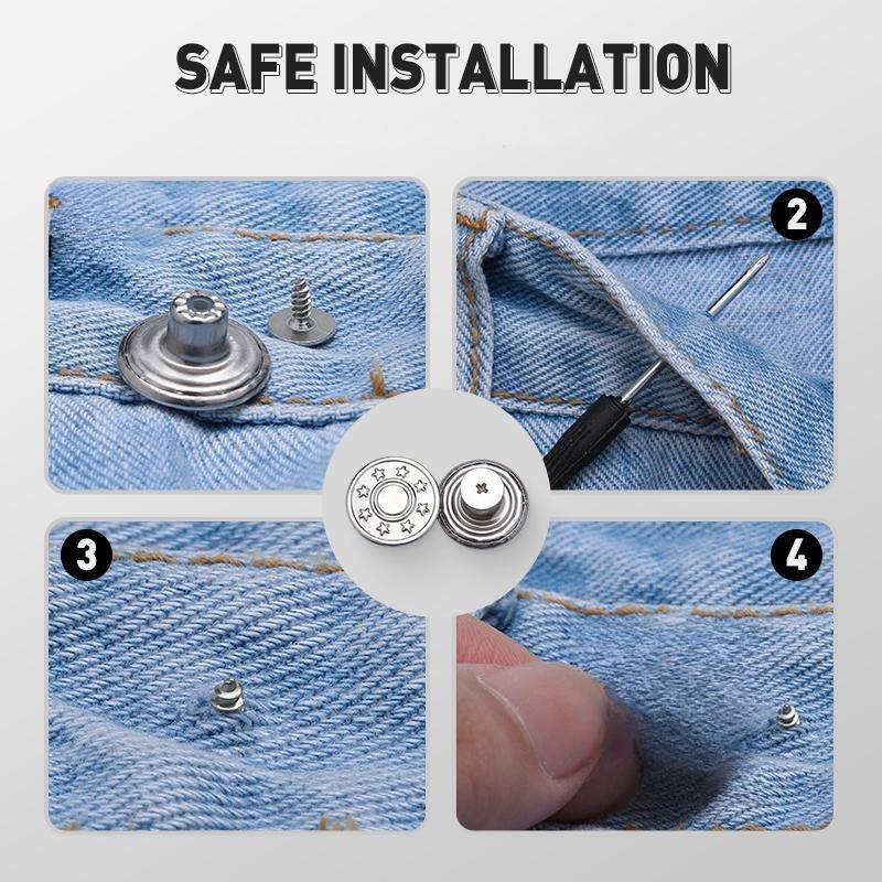 Removable No-Sew Jeans Buttons Set 17mm Alloy Material Adjustable Waistline Brown Silver 10 PCS Each Color Safe Simple Installation Complete with Mini Screwdriver