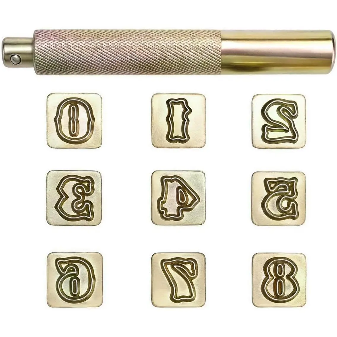 10 Piece Number Leather Stamp Tool Set, 13mm 0-8 Number Stamps + 1 Stamping Handle for Leathercraft
