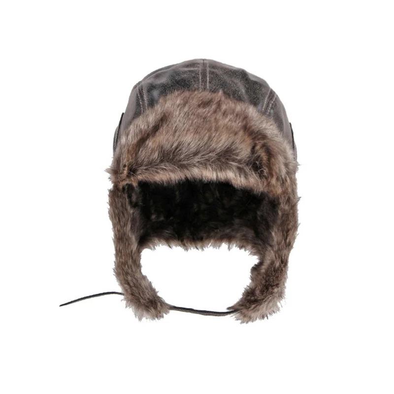 Unisex Winter Ushanka Hat Trapper Aviator Trooper Earflap Warm Faux Fur Leather Waterproof Ski Hat Bomber Cap Ear Protectors Hat