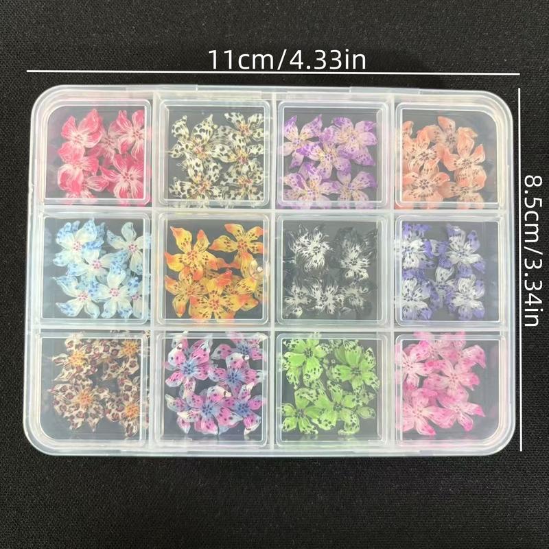 12-Color 3D Flower Nail Art Accessories Box, Anti-Allergy Handcrafted Decorations, Luxurious Nail Design Essentials, Nail Art Stickers