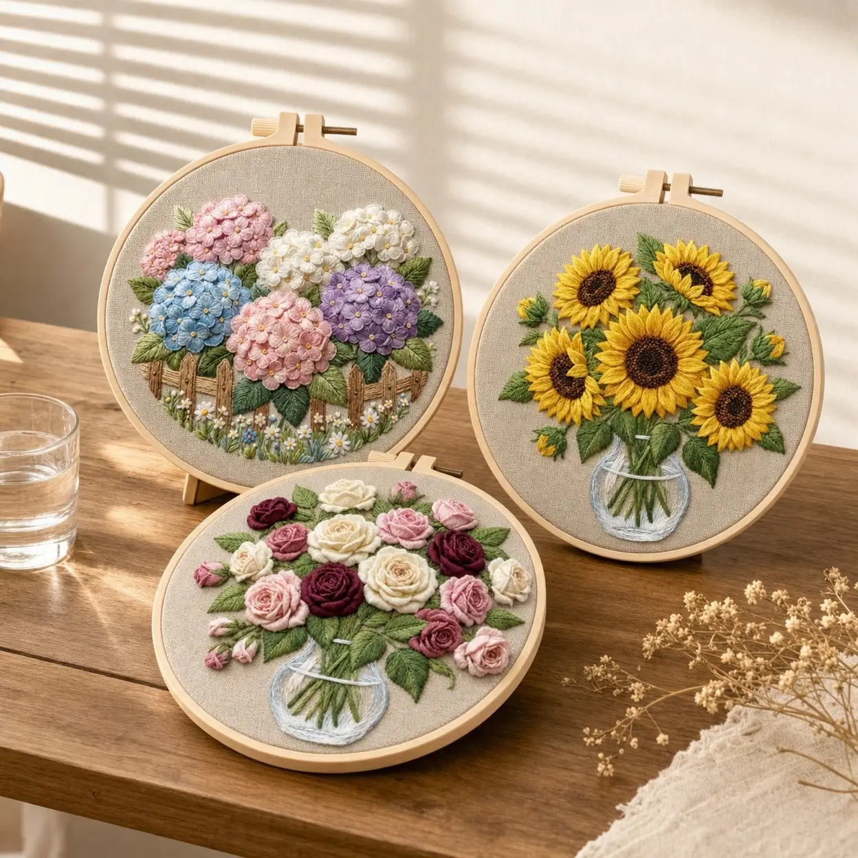 Beginner Embroidery Kit, Floral Pattern, Elegant Cross Stitch Set, DIY Embroidery Lover, Includes Cotton Fabric, Thread, Needle, Instruction Manual