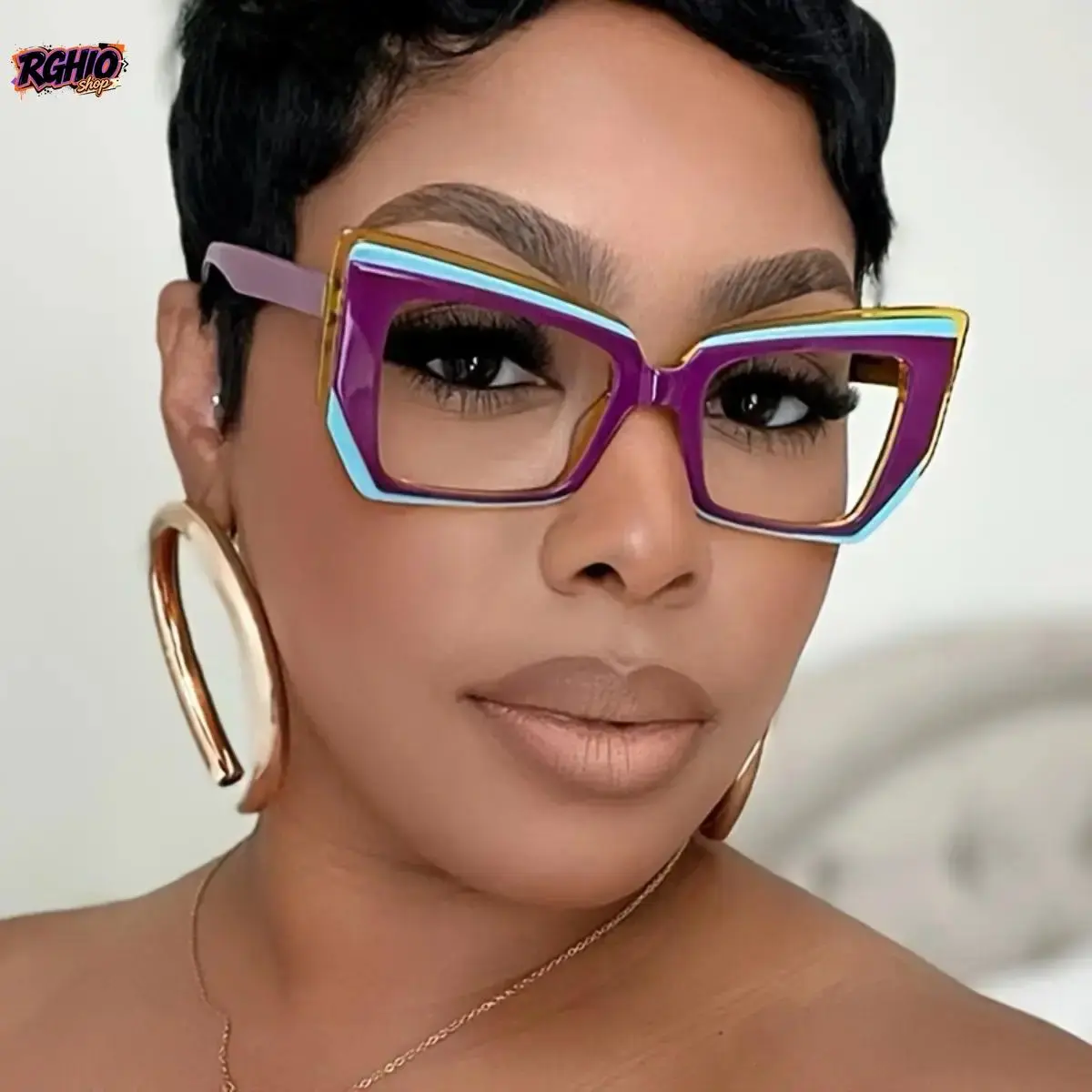 Women’s 5-Pieces Unisex Fit Sunglasses Set - Retro Polygonal Cat-Eye Plastic Frames, Color Block Design, Lightweight Wear for Casual & Formal Occasions, Wearable Accessory for Travel case stainless steel, Eyewear, Colorblock