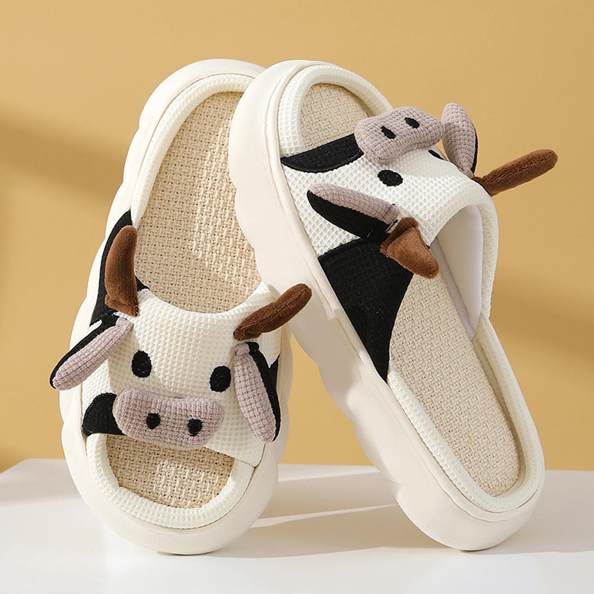 Soft Cow Cartoon Linen Slippers for Indoor Comfort - TikTok Shop
