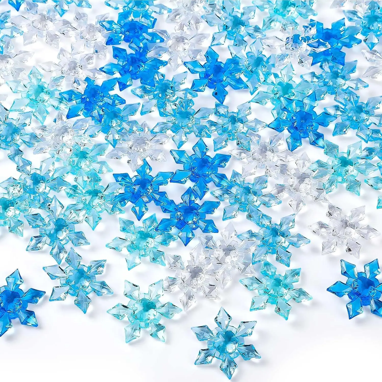 120 count Winter  Snowflake Ornaments  Blue Translucent Snowflake   Christmas Xmas Pendant Beads DIY Crafts for Vase Filler, Party Wedding Arts Crafts Decoration
