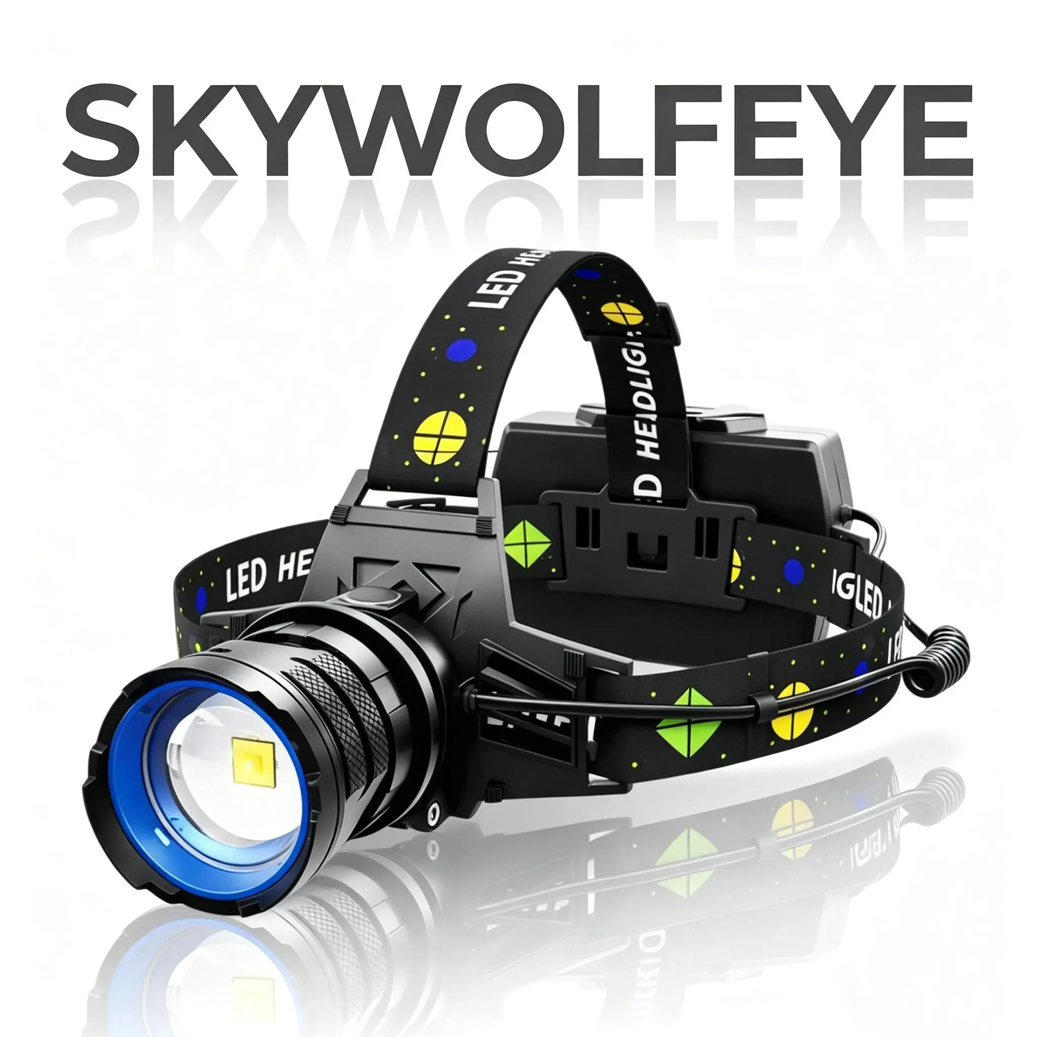 SKYWOLFEYE XQ-236 2026 Gen LED Rechargeable Headlamp, 30W High-Performance Aluminum & ABS Tactical Light, 5V 2A Power Bank Function, IPX5 Waterproof, 3 x 18650 Lithium-Ion Cells, Adjustable Light Modes & Zoom for Camping, Batteries