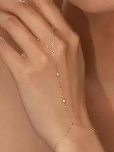 Waterproof 14K Gold Plated Hand Chain for Women Trendy, Non Tarnish Dainty Cubic Zirconia Finger Ring Bracelet, Summer Beach Hand Jewelry Fashion Wrist Jewelry Minimalist Adjustable Simple Cute Gold Ring Chain Bracelets Fashion Gifts