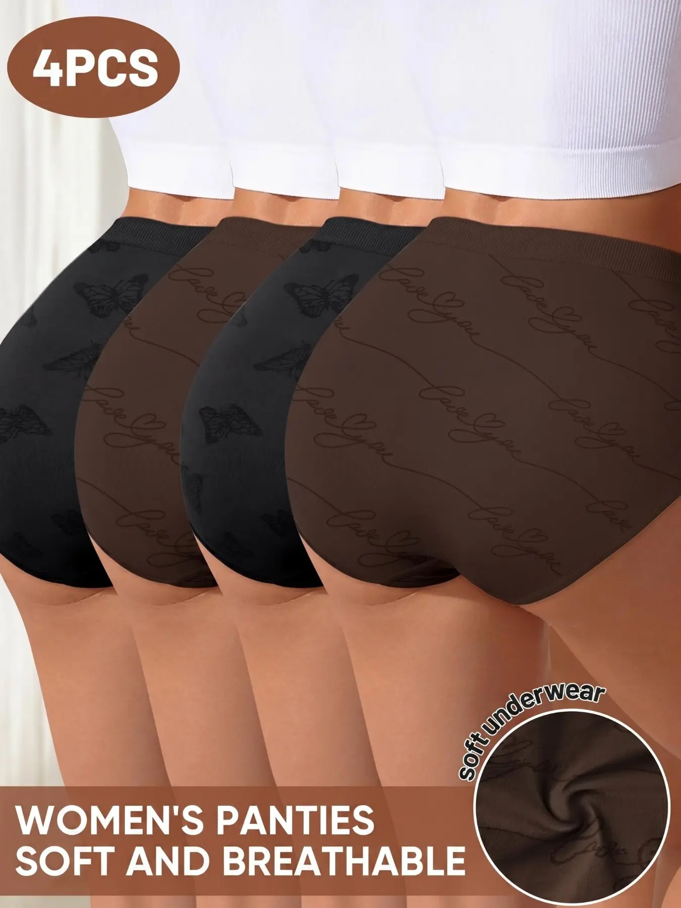 4-Pack Printed Women's Underwear, Simple Print Style, Moisture-Wicking Waistband, Anti-Roll, Ideal for Middle-Aged Ladies, Home & Outdoor Wear
