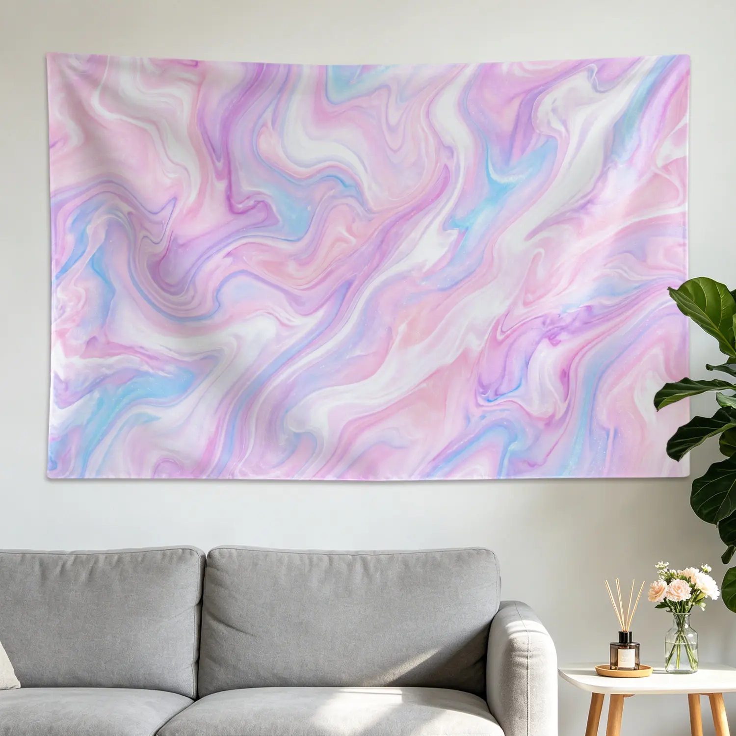 Abstract Pink and Blue Marble Texture Wall Tapestry Artwork - Large Printed Horizontal Polyester Wall Decor Blanket, Easy-Install No-Tools Room Decoration, Indoor-Outdoor Home Decor Gift Idea for Family