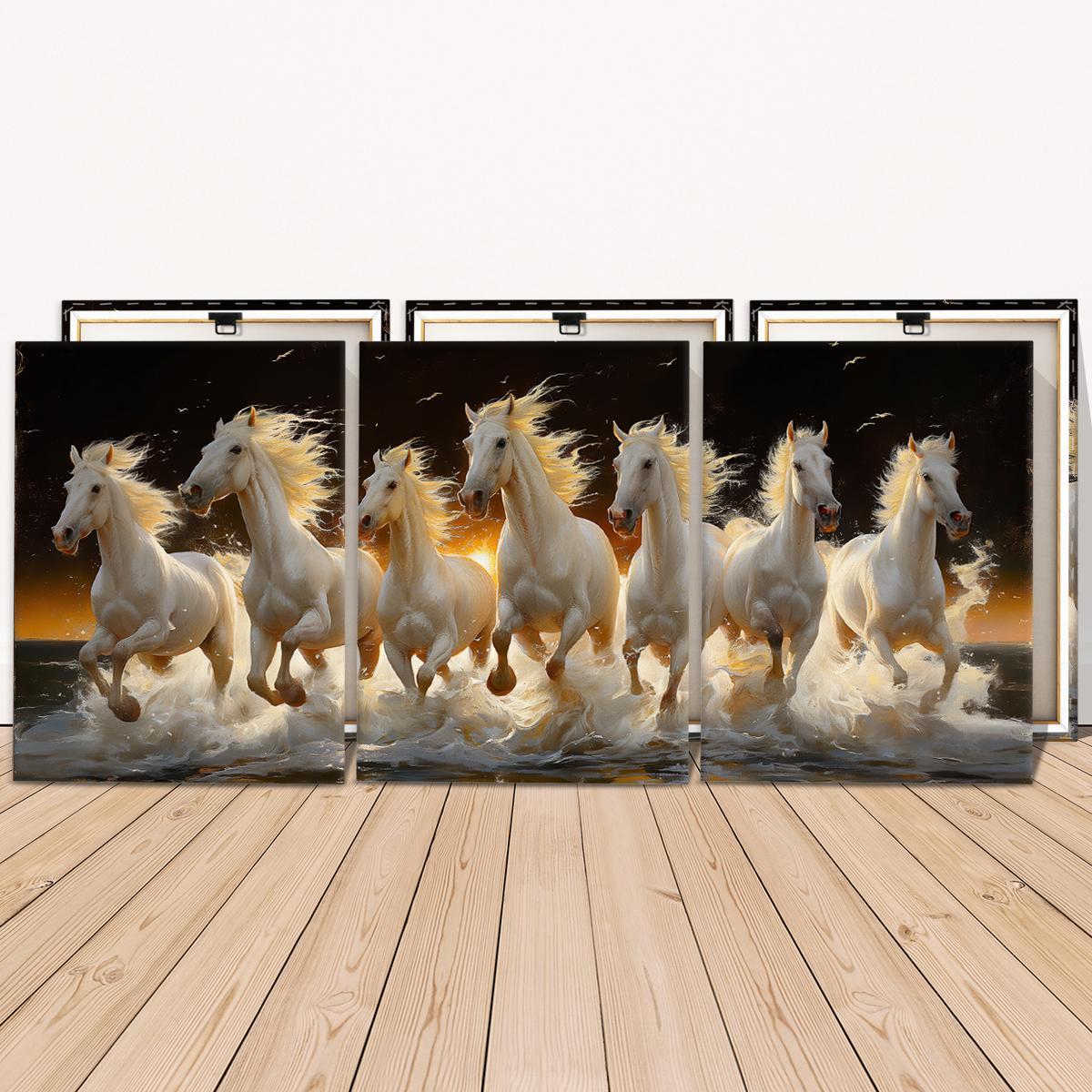 Wooden Framed Horse Canvas Pattern Painting, 3 Counts/set Modern Art Design Animal Pattern Wall Art, Wall Decor for Home Living Room Bedroom Office