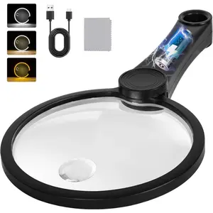 5.2 Inch Large Rechargeable Magnifier with Light, 30X 40X 60X Handheld Magnifying Glass with 49 Anti-Flicker LED Light, Third Gear Dimming Lighted Magnifier for Seniors Reading Coins