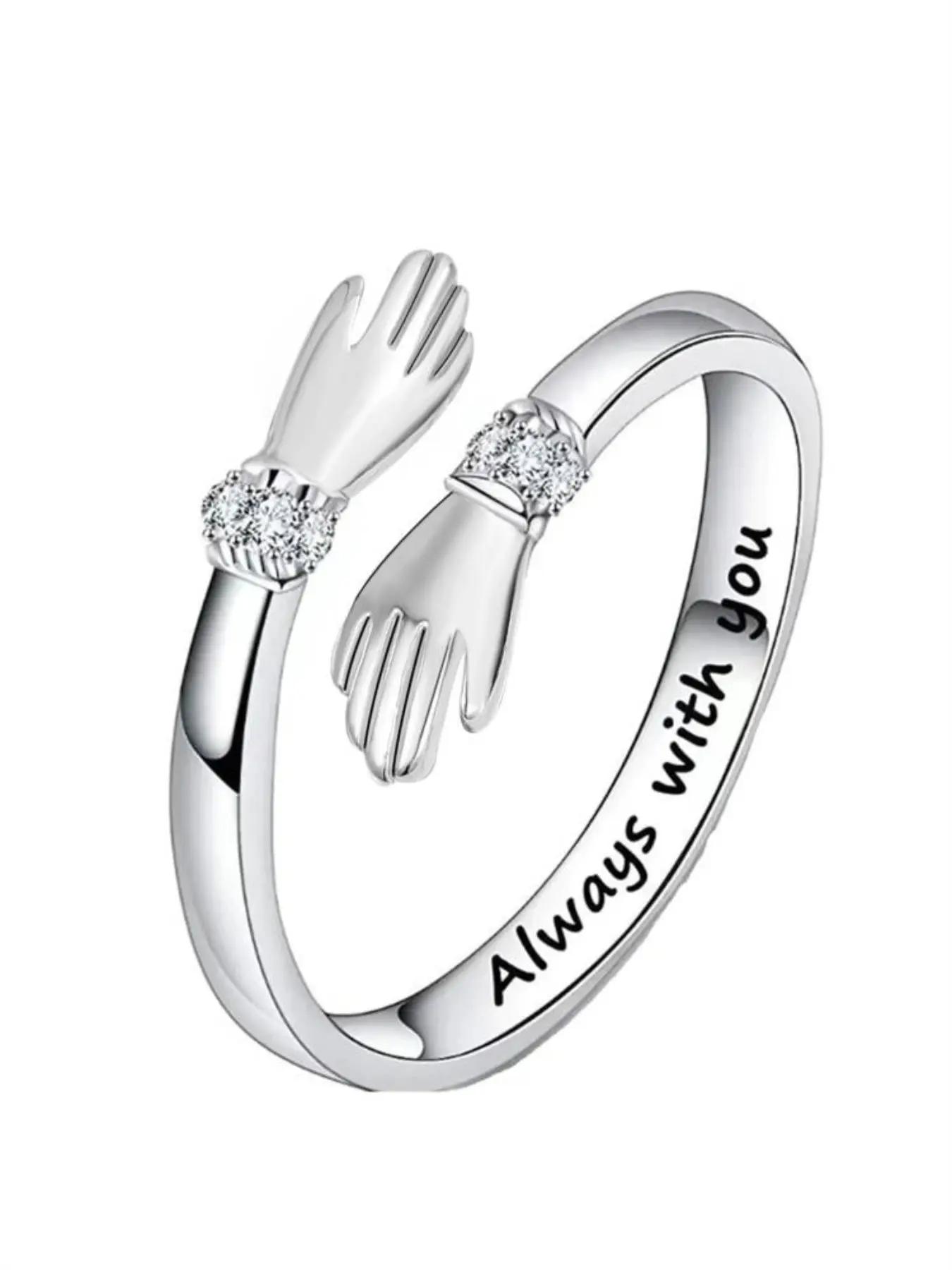 Couple Fashion Letter Design Rhinestone Inlaid Copper Ring, Wedding Engagement Party Jewelry for Women & Girls, Exquisite Jewelry for Gift, Fashion Promise Ring, Unique Rings, Alphabet Design Ring
