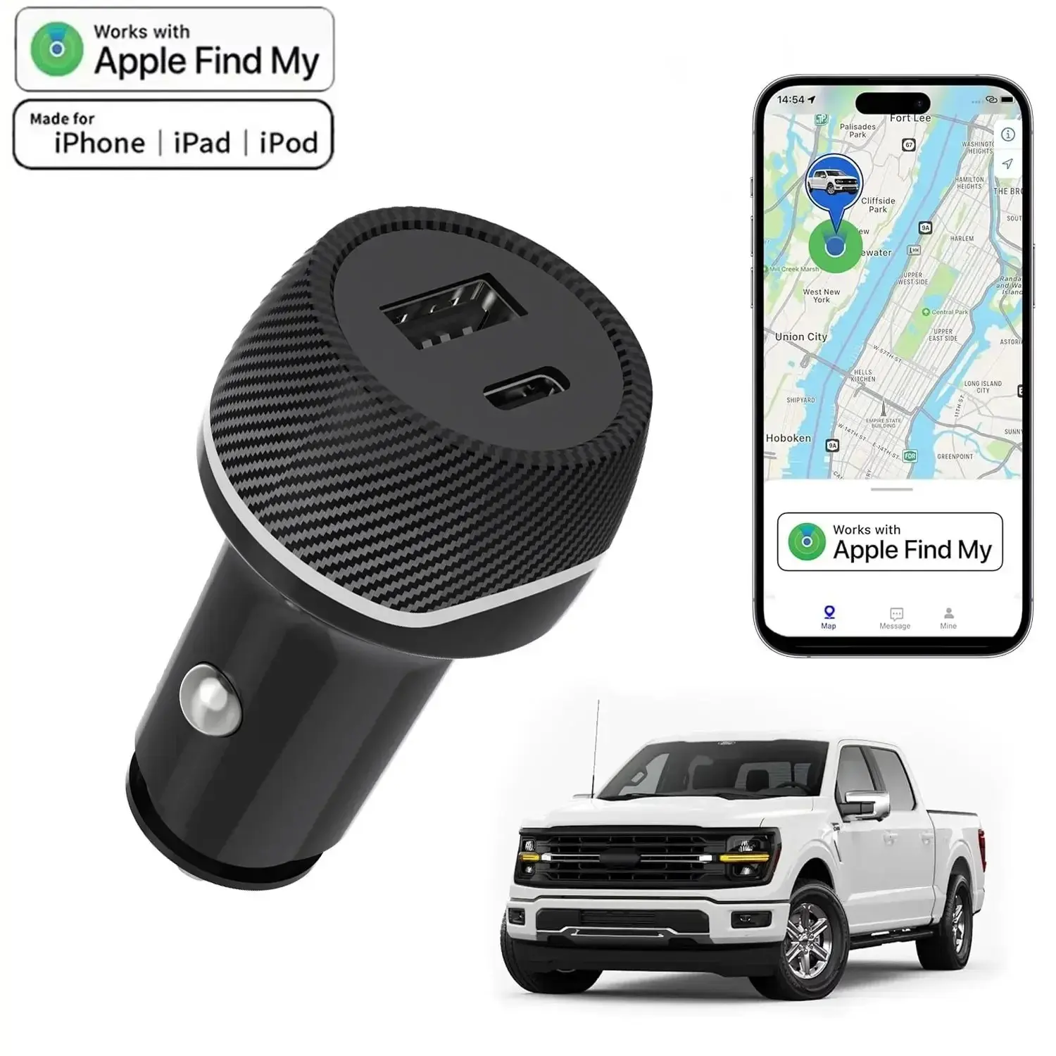 GPS Tracker Devices for Vehicles with Charging Port | Real-Time GPS Car Trackers for Anti-Theft & Location, No Monthly Fee/No SIM Card, Family& Fleets,Works With Apple Find My