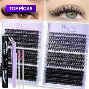 individual false eyelashes diy lash kit, 1 box natural look eyelash extensions, self grafting curl eyelash set, eyelashes custers with eyelash glue cosmetic kit, eye makeup enhancement for women, cosmetic