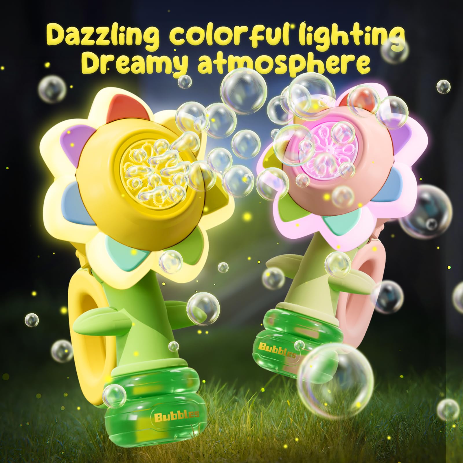 Sunflower Design Bubble Machine, Automatic Flower Bubble Maker Toy with Colorful Lights, Fun Outdoor Bubble Toy for Kids, Bubble Solution