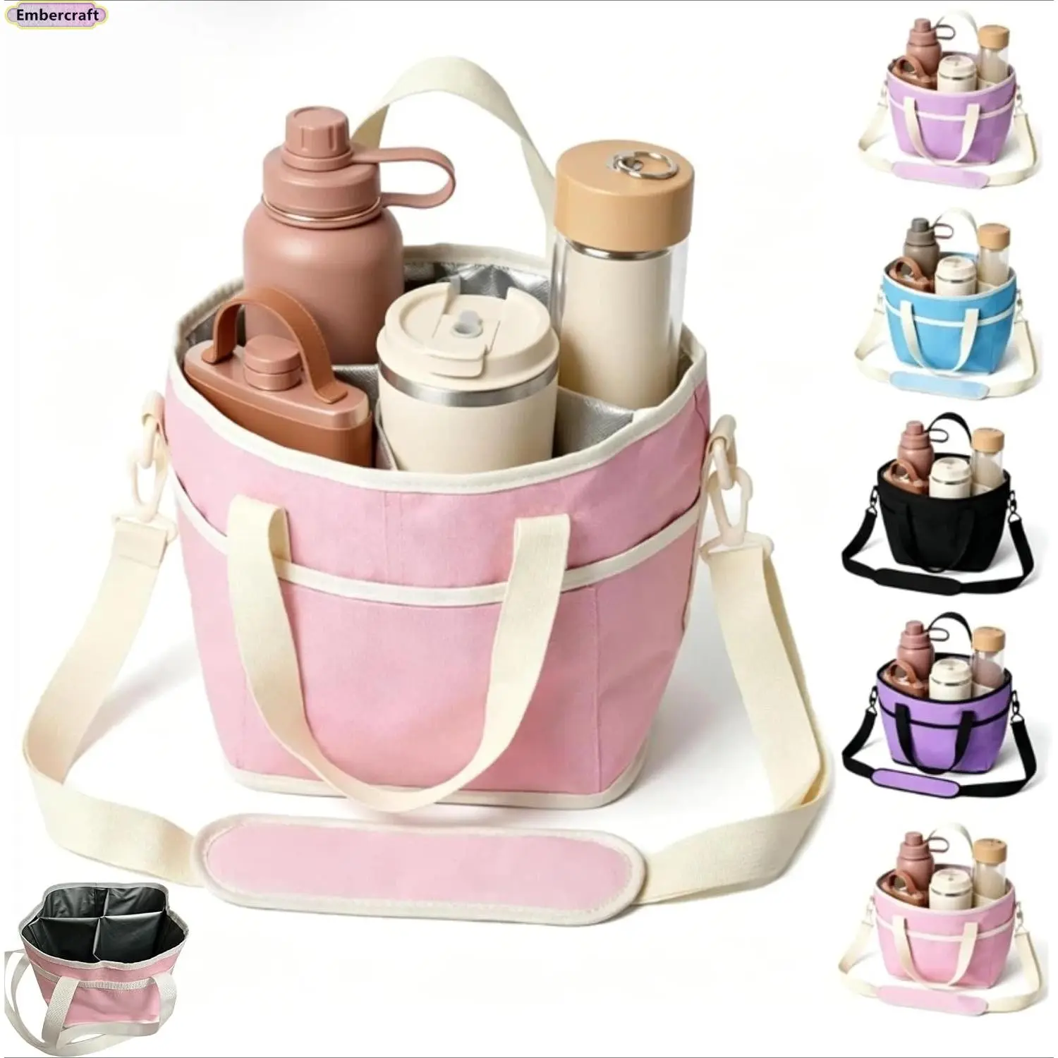 Reusable 4-Cup Drink Carrier Bag - Adjustable Shoulder Strap, Spill-Resistant Cup Holder for Delivery Drivers, Office Runs - Fashion Accessory for Anniversary Gifting & On-the-Go Use, Takeout Orders, Travel, Tote Bags