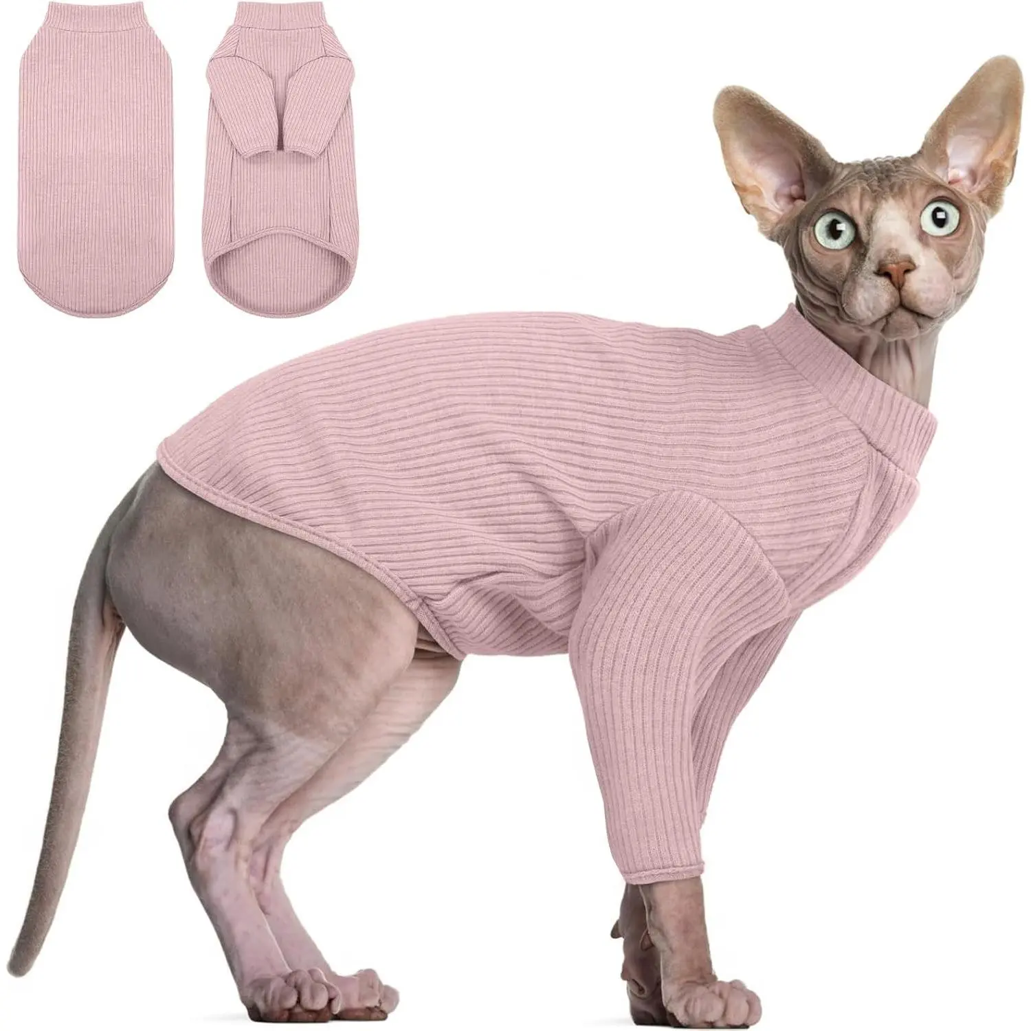 Sphynx Hairless Cats Shirt Pullover Kitten T-Shirts, Breathable Cat Wear Turtleneck Sweater Adorable Cat's Clothes Vest Pajamas Jumpsuit