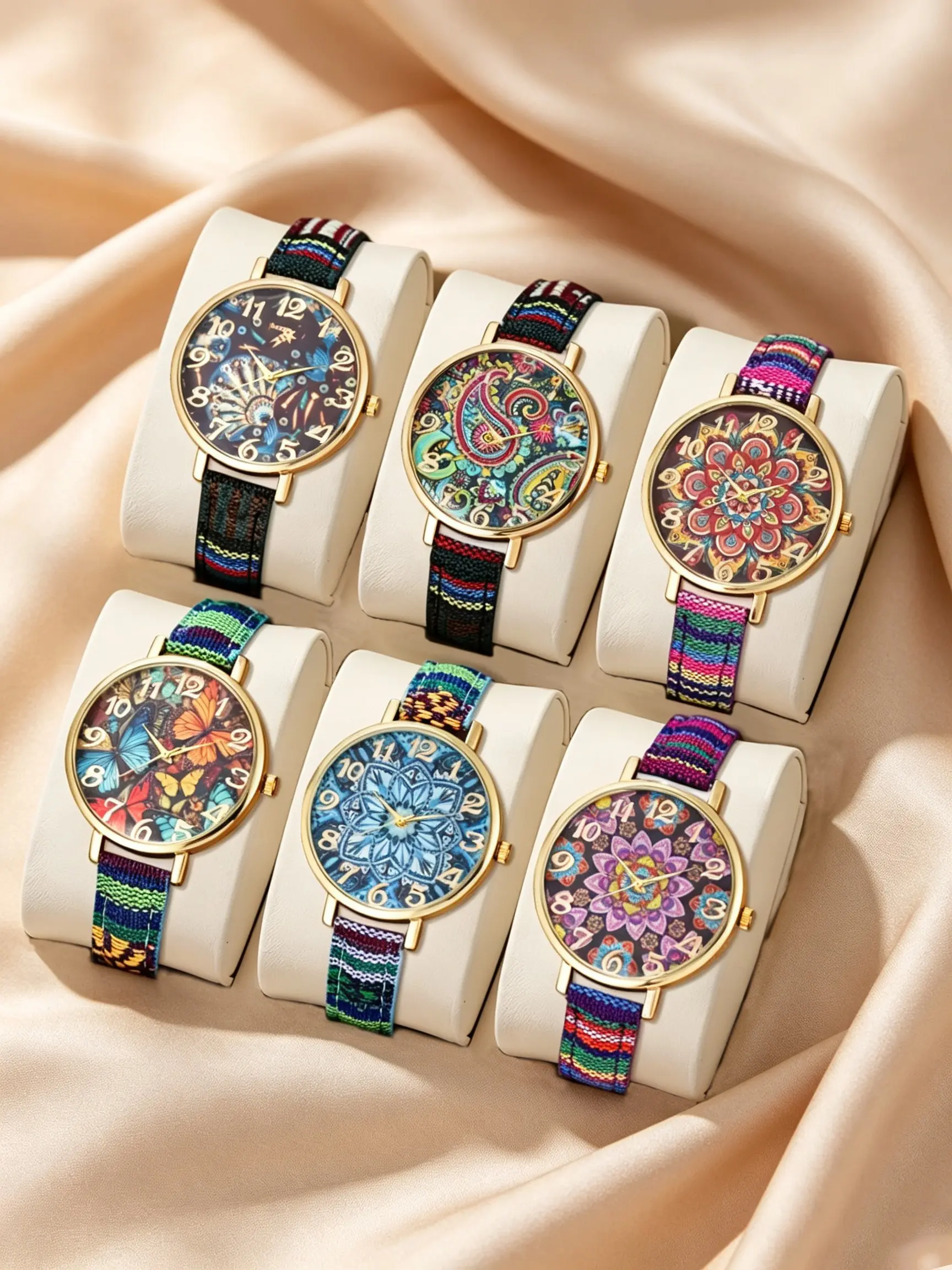 6pcs Bohemian Women's Quartz Watch Set, Braided Strap, Round Dial, Perfect for Casual, Travel, Daily Wear, Holiday Gifts