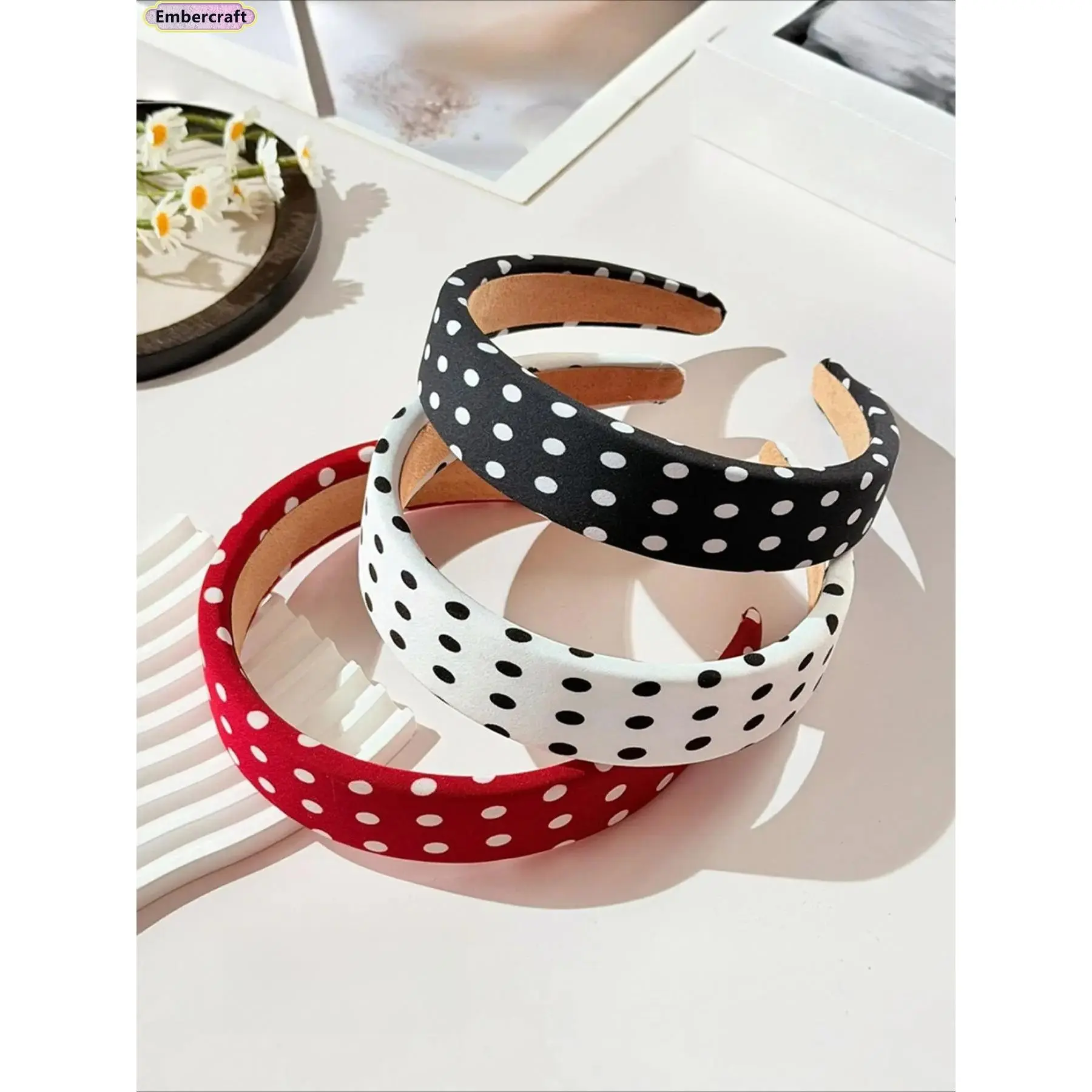 Aesthetic Polka Dot Headband for Women, Viral Black & White Retro Hair Band, Soft Stretchy Minimal Chic Hair Accessory, Cute Elegant Wide Head Wrap Must-Have for Trendy Outfits, Photo Shoots, Campus Style & Weekend Coffee Runs