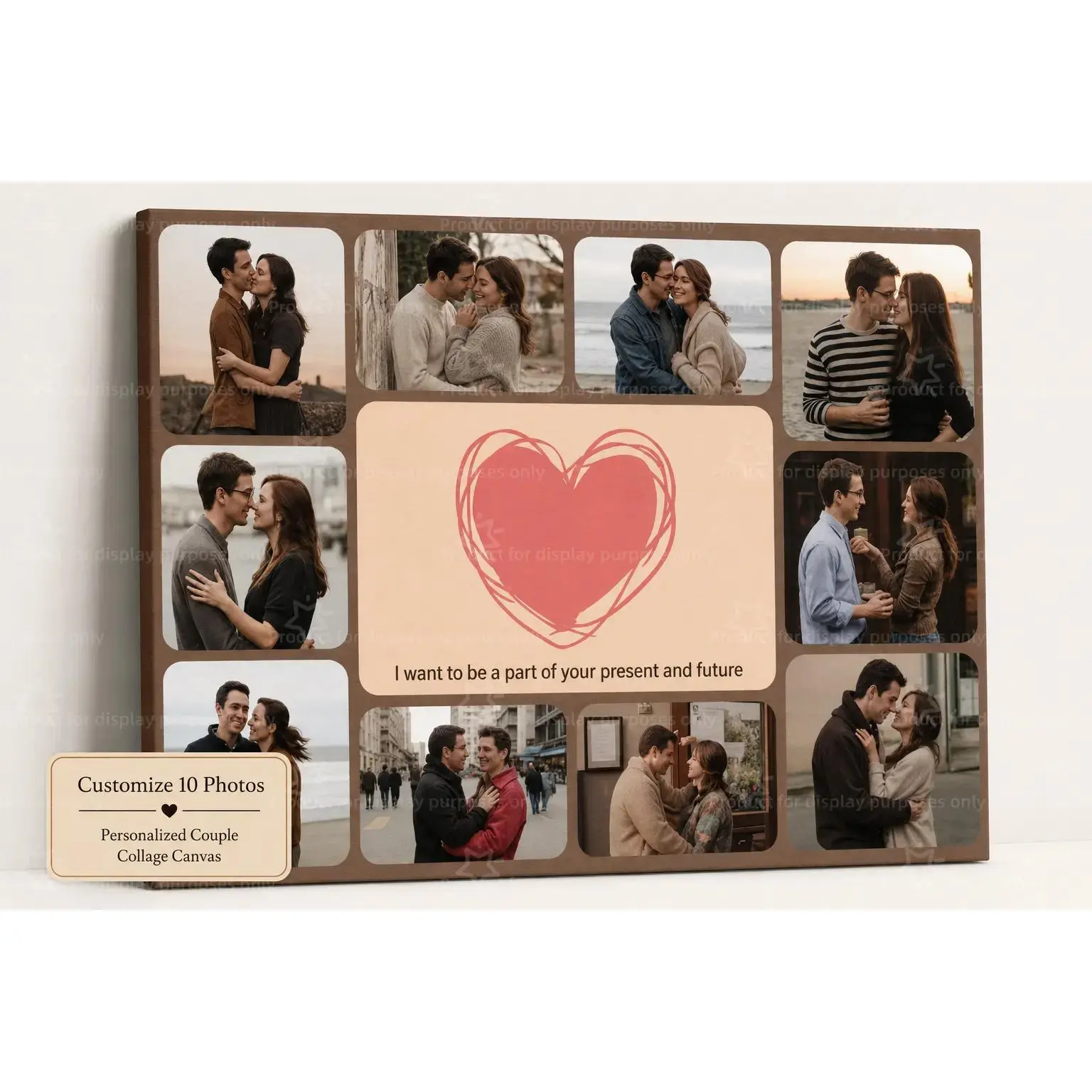 Custom 10 Photo Collage Pink Heart Quote Canvas Wall Decor Poster, Romantic Multi Picture Couple Memory Print, Wall Art for Bedroom Living Room Apartment, Decor Poster Print, Available as Unframed Canvas Poster or Framed Canvas Wrap