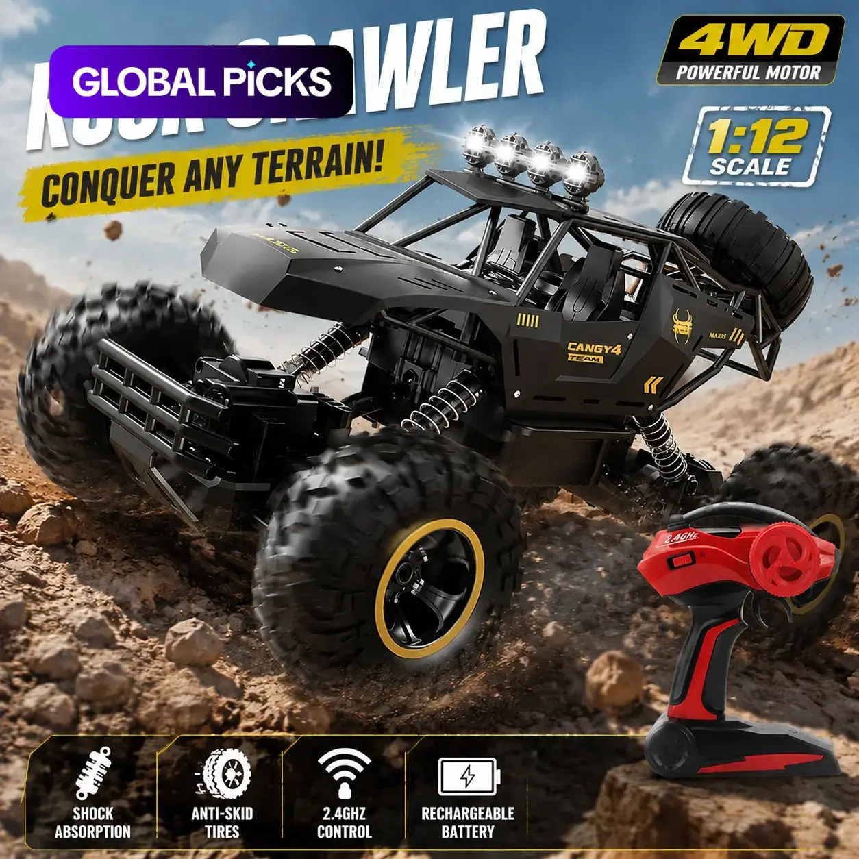 37cm High-Speed RC Off-Road Car, USB Charging, 4WD 2.4G Remote Control Trucks Cars, Rechargeable Battery, Perfect Gift for Holidays #GLOBAL PICKS