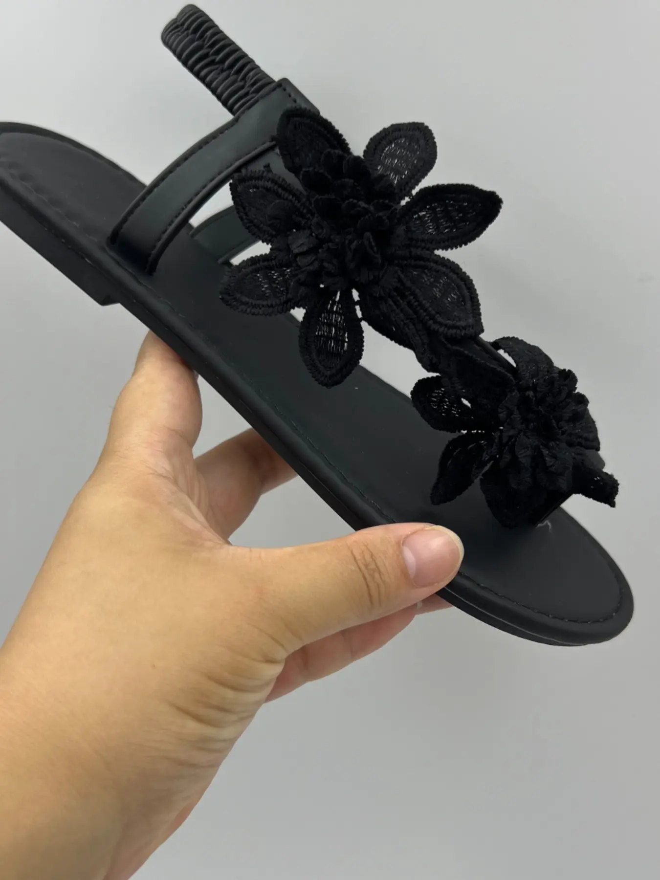 Women's Lace Flower Sandals, Elastic Back Strap, Comfortable Flat Shoes, Large Size, Beach Vacation, Daily Wear, Gift Idea