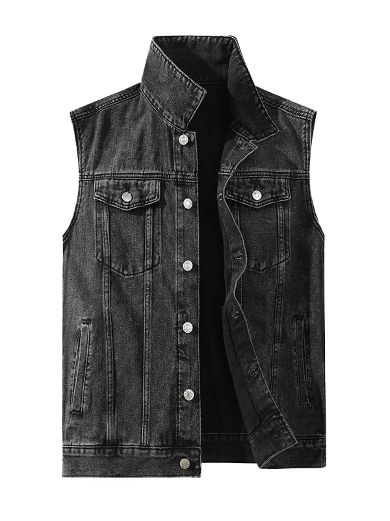 Denim Jacket for Spring Summer, American Streetwear Vintage Casual Trendy Denim Vest, Slim-Fitting Solid Pattern, All Seasons