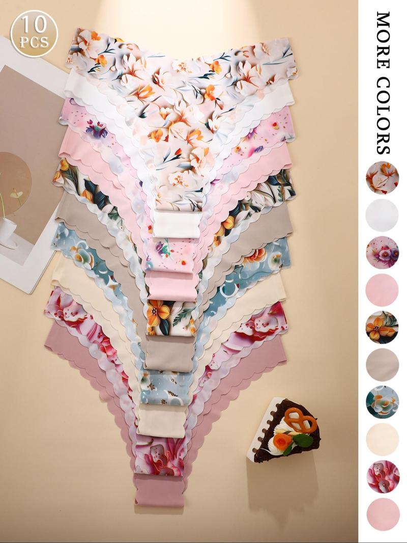 Women's 4/5/6/7/8/10-Piece Underwear Set, Leopard & Floral Prints, Fitted Breathable and Comfortable Design, All-Season Wear