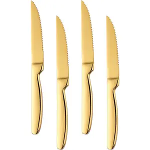 Buyer Star Steak Knife Set, 4-Piece Serrated Steak Cutlery Steak Knife, Gold Stainless Steel Steak Cutlery Knife for Home, Restaurant, Hotel, 22cm