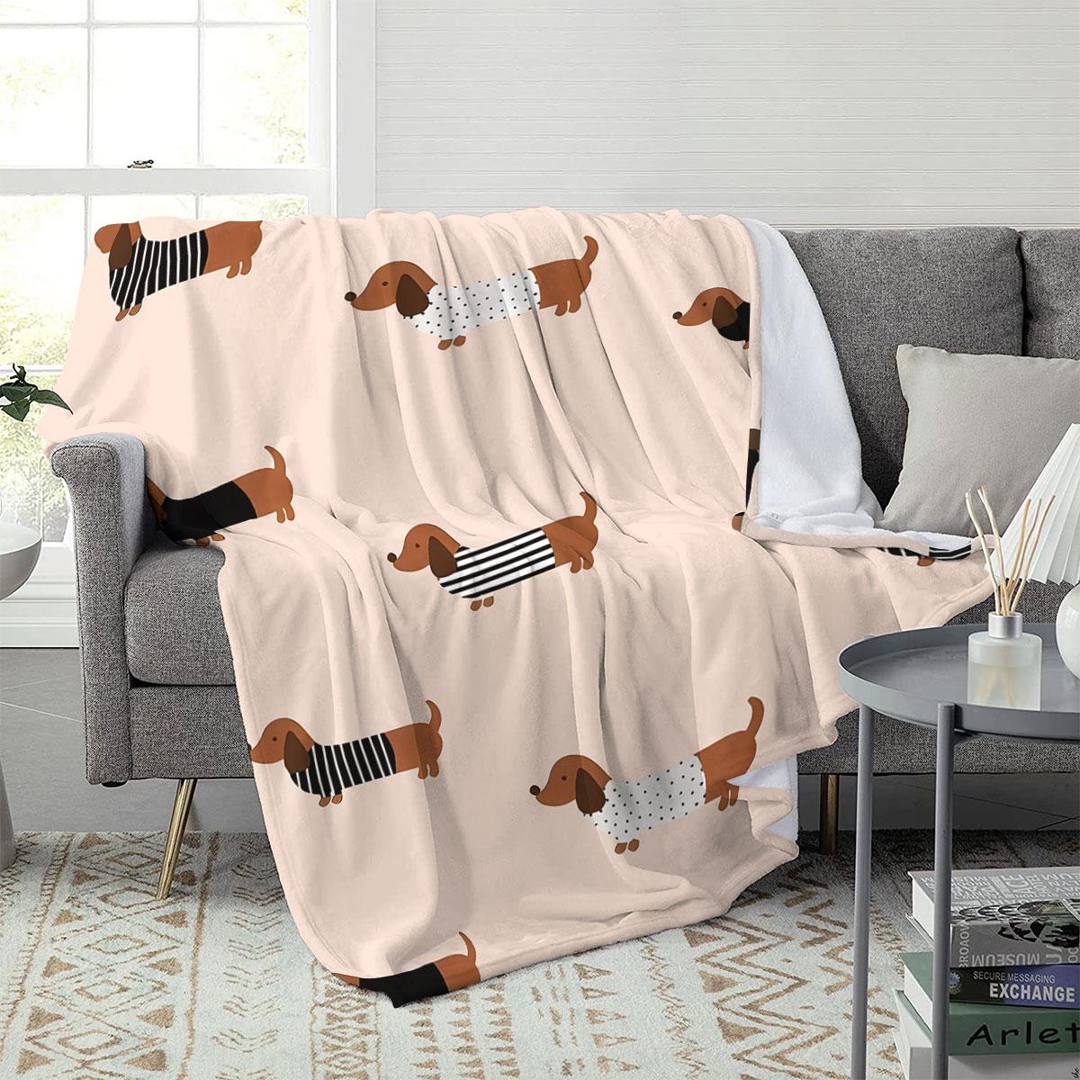 Dachshund Pattern Blanket, Soft Comfortable Warm Throw, Air-conditioned Room Blanket, Warm Nap Blanket for Home & Office & Travel, Soft Lightweight Blanket