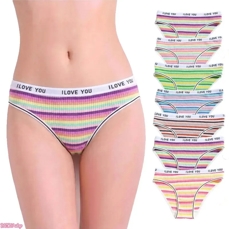 [SummerWins]New Arrival Colorful Ribbed Cotton Bikini Panties, Low Waist Tummy Control Intimate Underwear with Double Layer Breathable Crotch