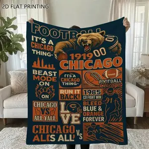 Fan-Exclusive Chicago Sports Blanket, Vintage Bear Logo & 1960 Establishment Year Print, Navy & Orange Team Colors, Soft Flannel Lightweight All-Season Warm Throw, Multipurpose for Home Decor/Couch/Bed, Sports Nostalgic Gift