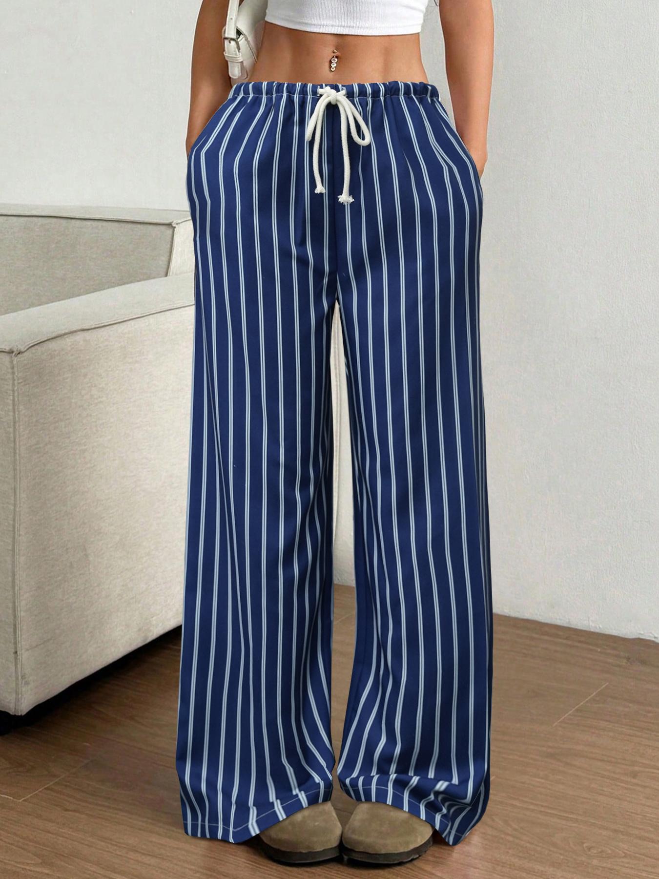 Women's Striped Print Tie Waist Pants, Casual Comfy Basic Wide Leg Trousers for Summer, Women's Bottoms for Daily Wear, Womenswear