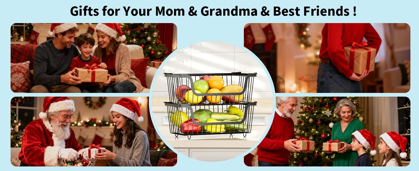 4 Pcs Stackable Wire Baskets for Pantry Organizers and Storage,Vegetable Fruit Basket for Countertop,Kitchen Storage Metal Baskets,Produce Potato Onion Storage Bin,Black