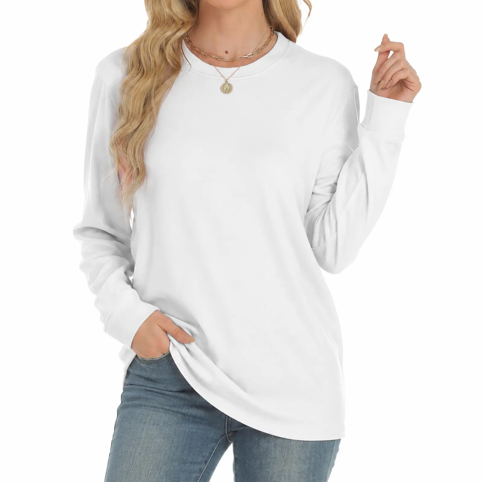 Women's Crew Neck Long Sleeve Sweatshirt Casual Loose Fit Lightweight Pullover for Daily Wear