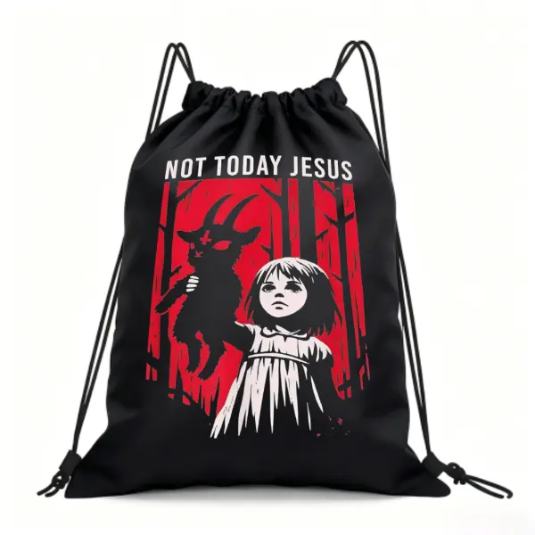 Not Today Jesus Halloween Drawstring Bag Spooky Gothic Gym Sackpack Waterproof Creepy Goat Sport Backpack Horror Gift #halloween Perfect Gag & Holiday Gift backtoschoolshopping