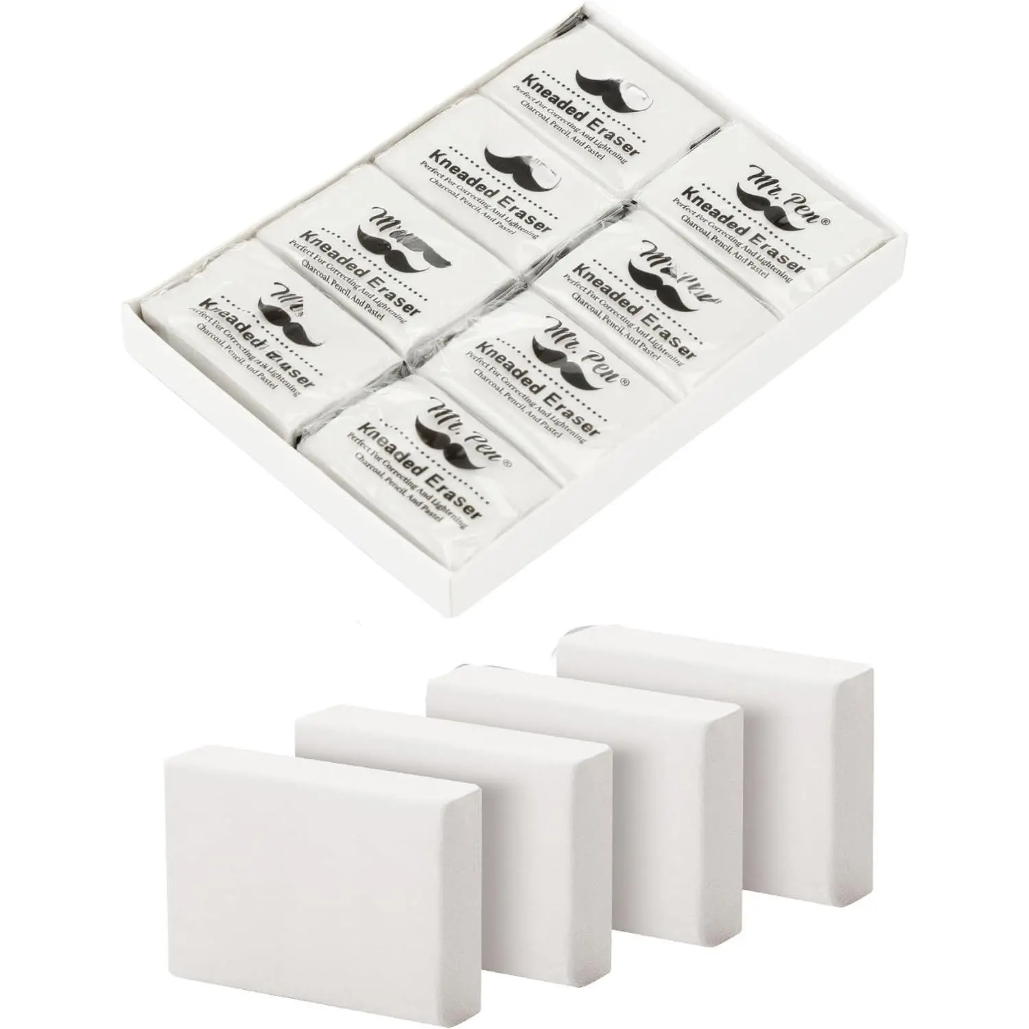 3-Pack Gray Shapeable Kneaded Erasers (1.44" x 1.36") - Portable Office Stationery Correction Supplies with Smooth Erase