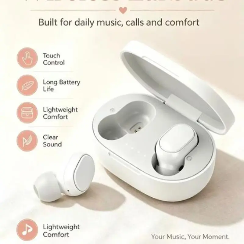 True Wireless Bluetooth-compatible Earbuds, Clear Sound, Active Noise Cancellation, Long Battery Life, Touch Control, Hi-Fi Microphone, Compatible with Smartphones