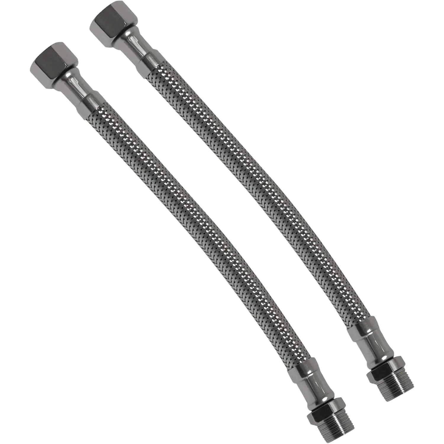 Stainless Steel Braided Compression Fit Water Supply Extension Line - 8 in Long, 3/8" Male to 3/8" Female Compression, Fits Toilet Ballcock or Faucet Fitting - 2 Pieces, Braided Hose