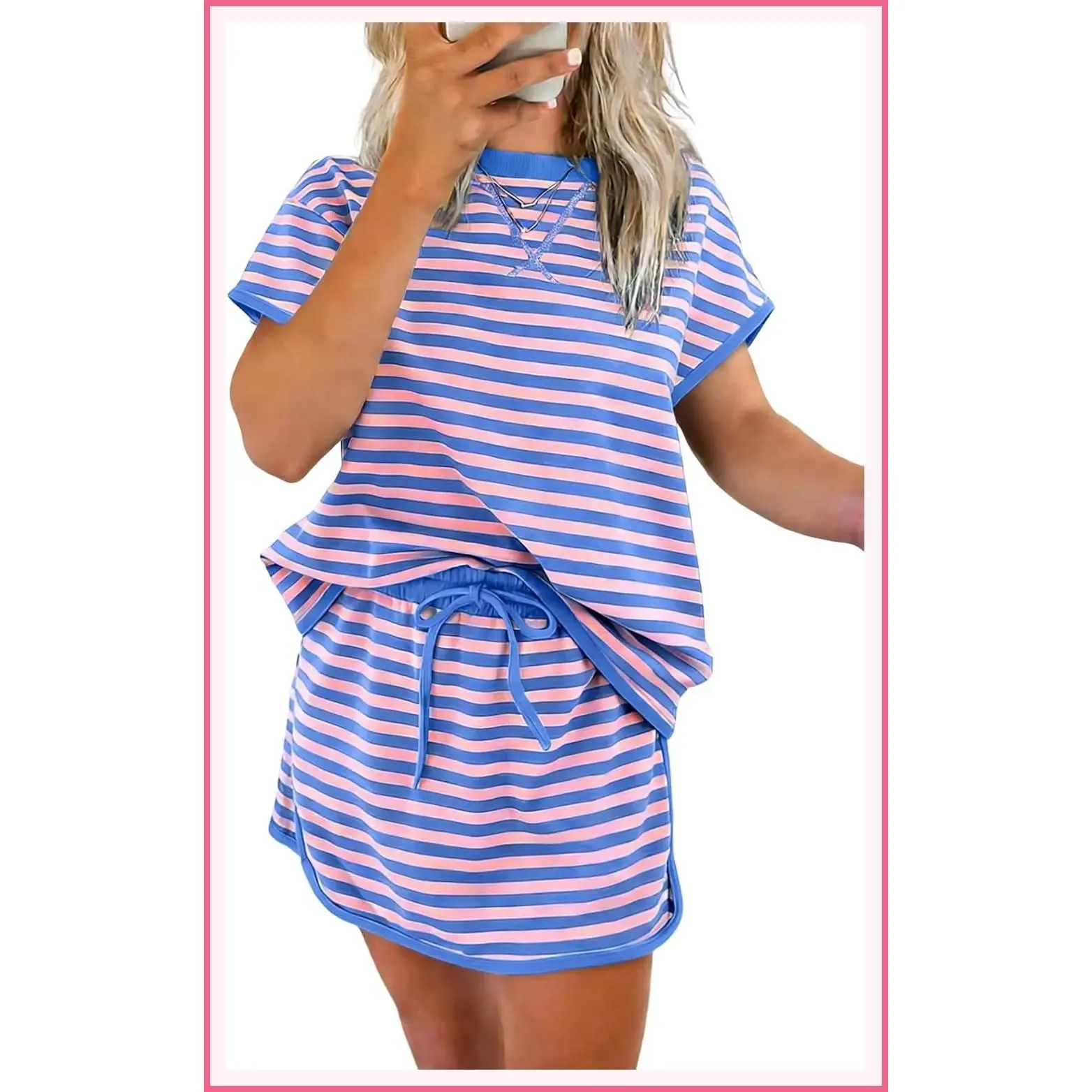 Women's 2 Piece Colorblock Lounge Set T-Shirt and Skort Skirt
