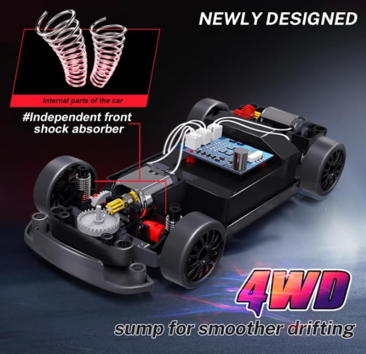 Remote control drift car, 1:24 ratio remote control car, with LED lights, 2.4GHz 20KM/H four-wheel drive high-speed remote control car, drift tires. Birthday and Easter gifts for boys and girls. Suitable for family parties