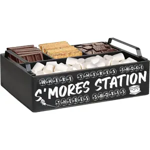 Smores Station (Black Mini 11x7x3) - Wooden Smores  Holder with Handles - S'Mores Serving Tray for Kitchen - Smores Maker Box for Smores Kit Camping Decor - Smores Accessories Organizer