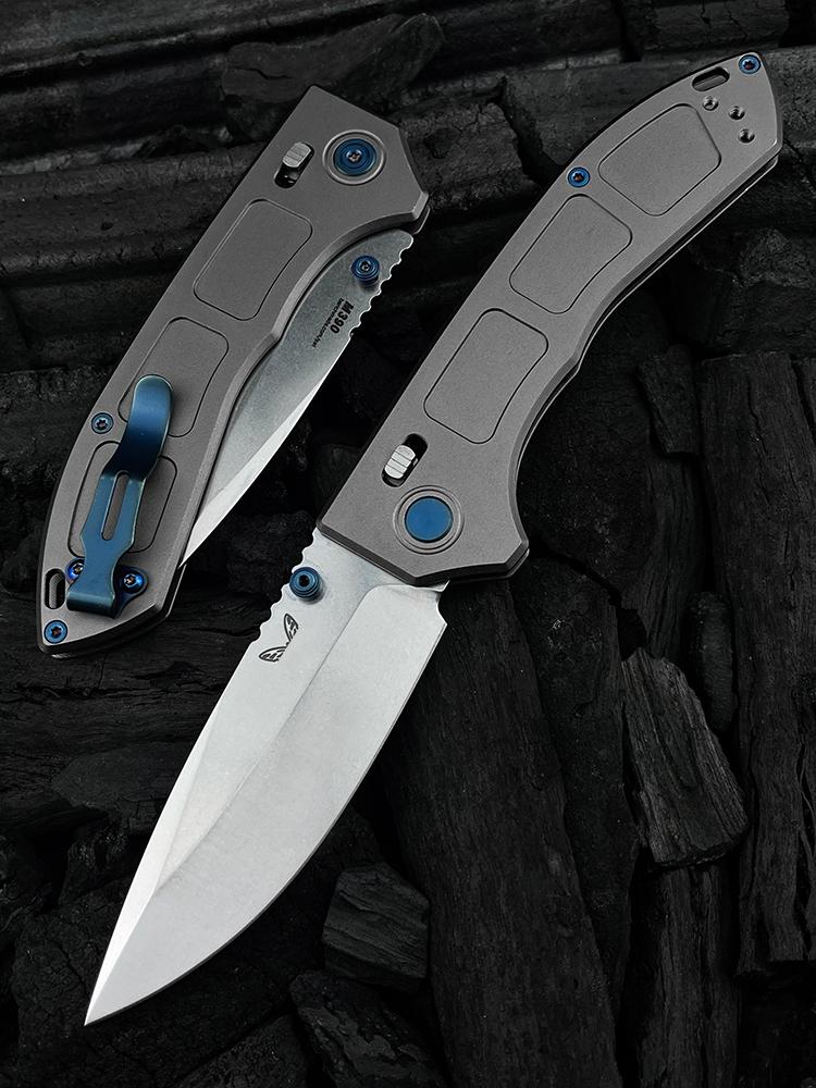 BM Narrows 748 Pocket Knife M390 Super Premium Stainless Steel Blade Knife 6Al-4V Titanium GRAY Handle folding knife Outdoor Hunting Survival Knife Hiking Knife self defense tactical knife Camping Fishing Tools Knife EDC Knife
