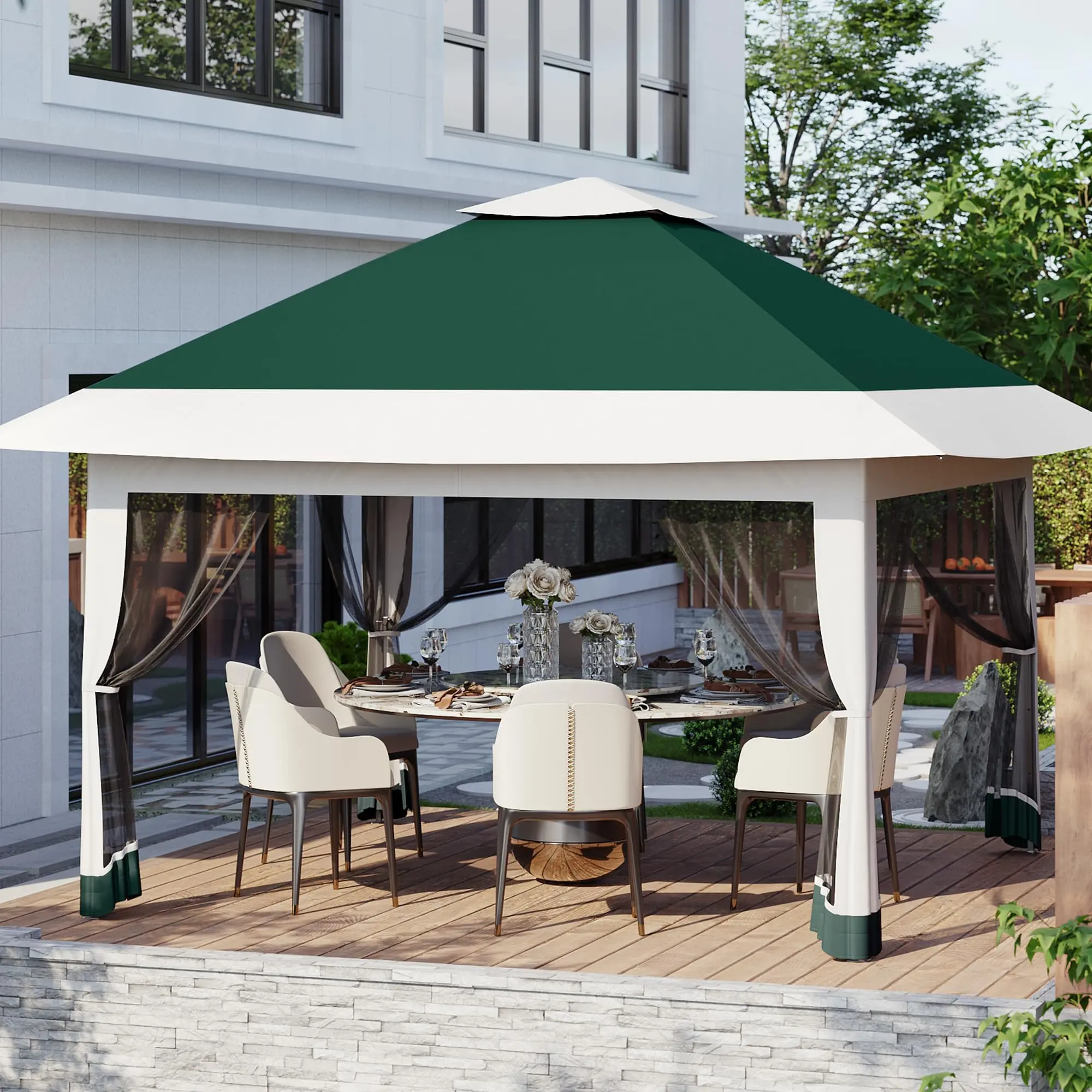 12x12FT Instant Pop Up Gazebo Canopy, Heavy Duty Steel Frame Patio Tent with Full Mosquito Mesh Netting, Waterproof Sun Shade Shelter for Backyard, Garden, Wedding and Outdoor Parties