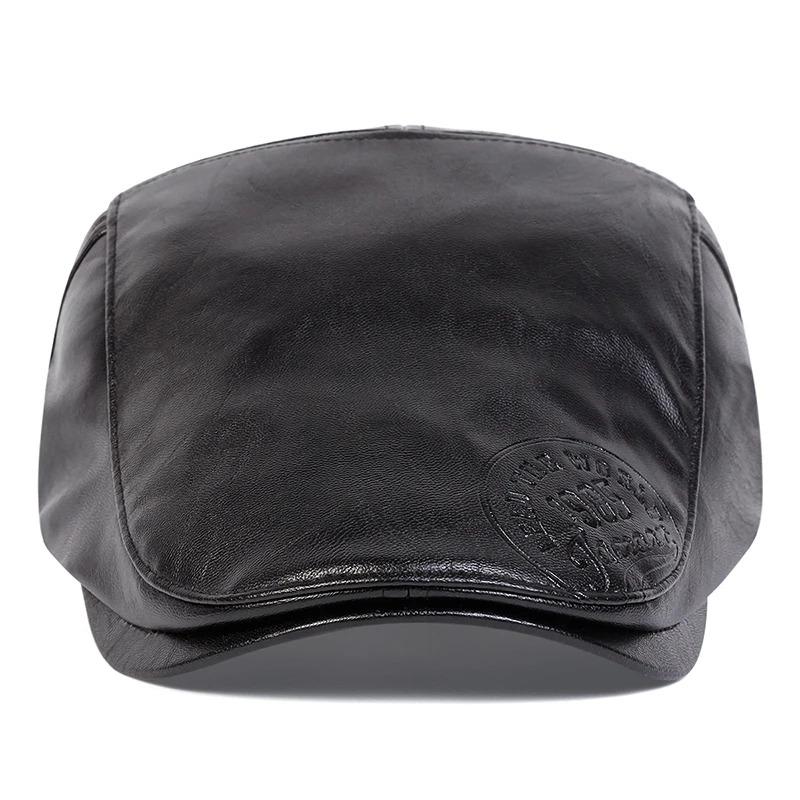 Men Retro 1985 Pu Leather Newsboy Caps British Painters Hats Spring Autumn Side Adjustable Flat Cap Hip Hop Berets