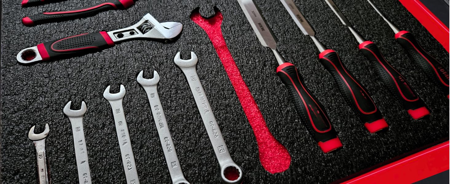 Tool Box Foam 48x16x2 inch 1PC, Foam Inserts for, Polyethylene Sheets for Toolbox Hard Case, Tool Shadow Insert, Kaizen Organizer Sheet, Black with Red