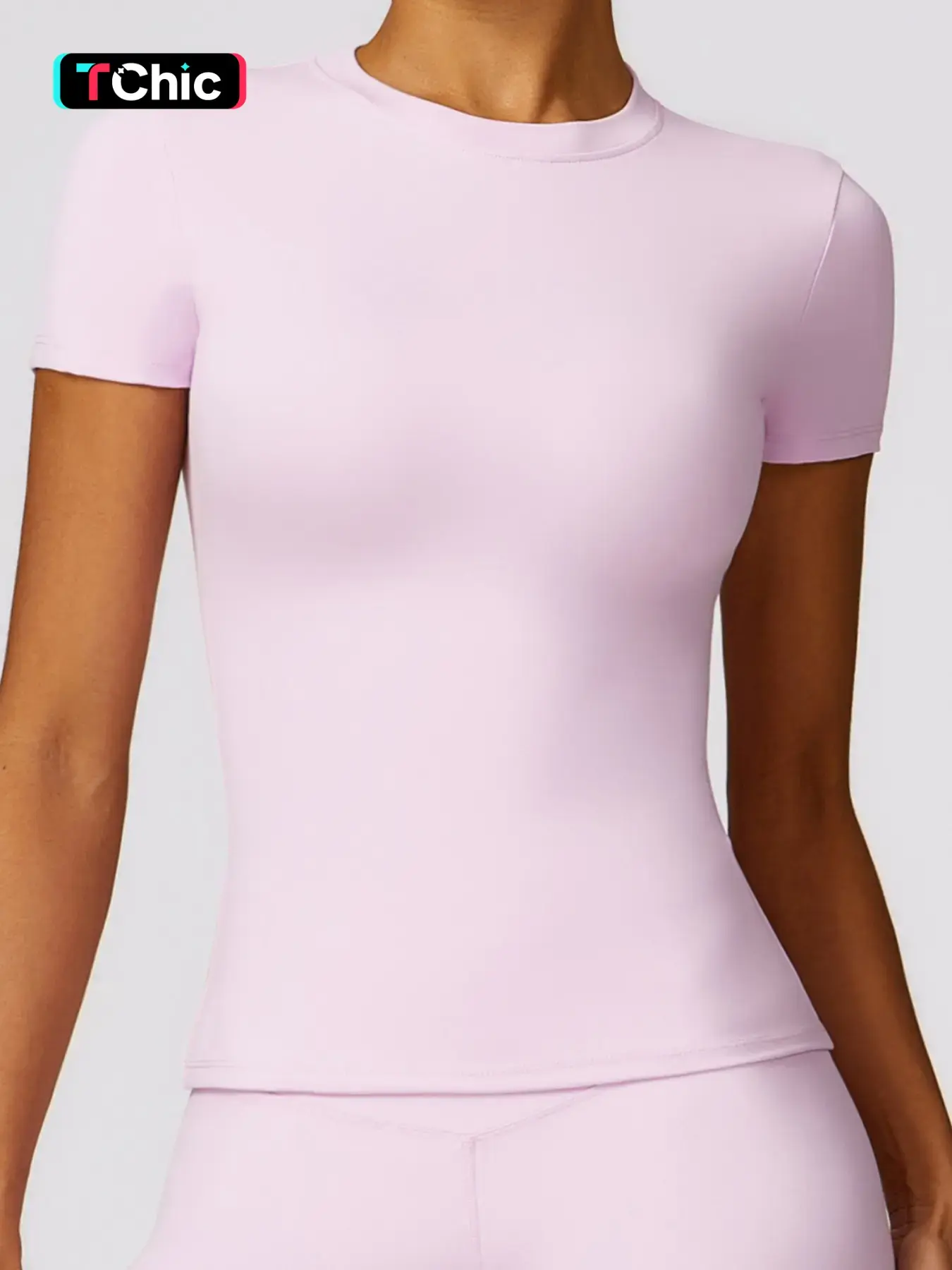 Sporty Women's Plain Round Neck Sports Tee, Quick-Drying Yoga Clothes, Summer Outfits 2024, Short-Sleeve Fitness Top, Outdoor Running Women's Sportswear, Athleisure Tee, Activewear Tee
